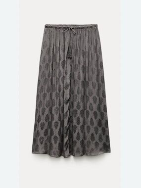 Women's ZARA Gray Patterned Maxi Skirt with Drawstring Waist